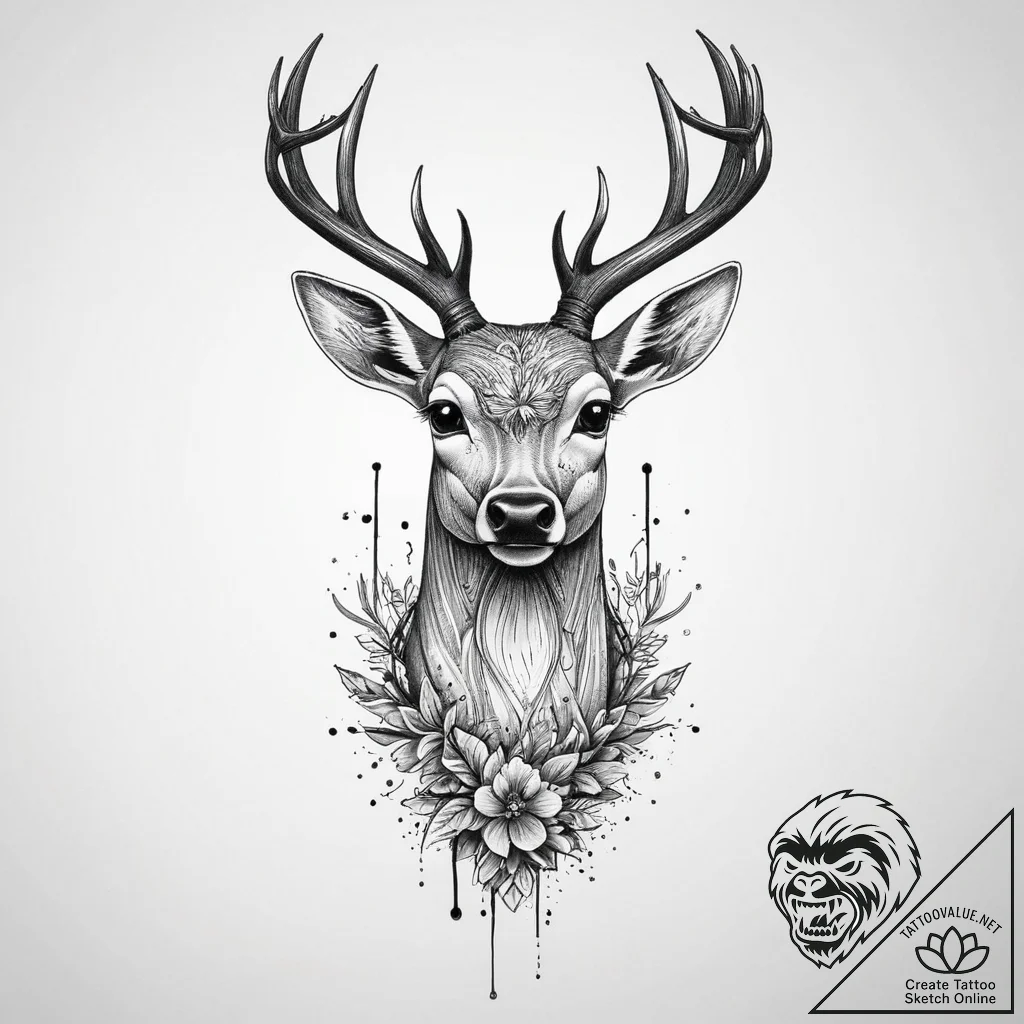 Tattoo sketch elegant doe tattoo, tattoo sket... - tattoo sketch (№1756196324_0, 26.08.2025 08:18) — tattoovalue.net