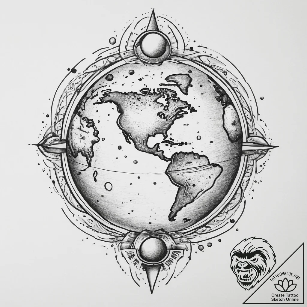 Tattoo sketch cosmic earth, tattoo flash shee... - tattoo sketch (№1756197328_0, 26.08.2025 08:35) — tattoovalue.net