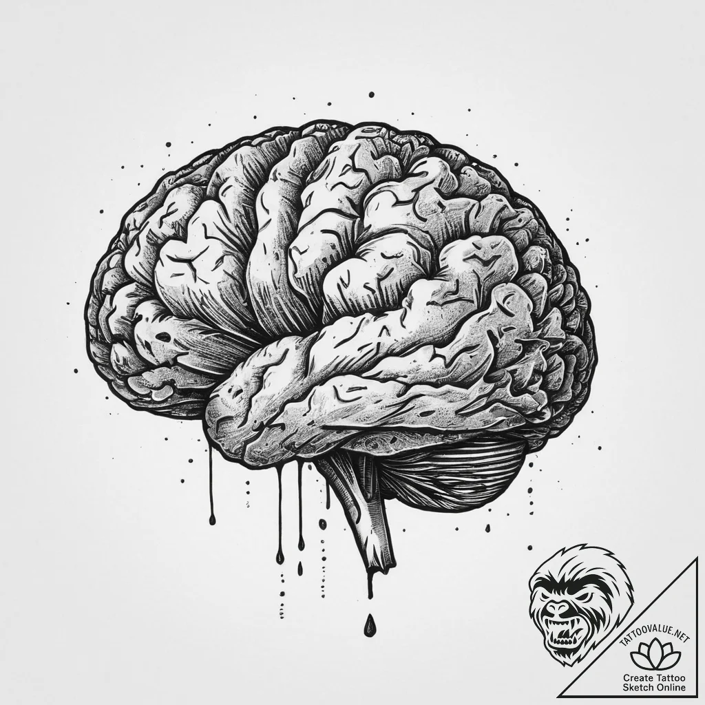 Tattoo sketch brain, ink illustration for tat... - tattoo sketch (№1756197930_0, 26.08.2025 08:45) — tattoovalue.net