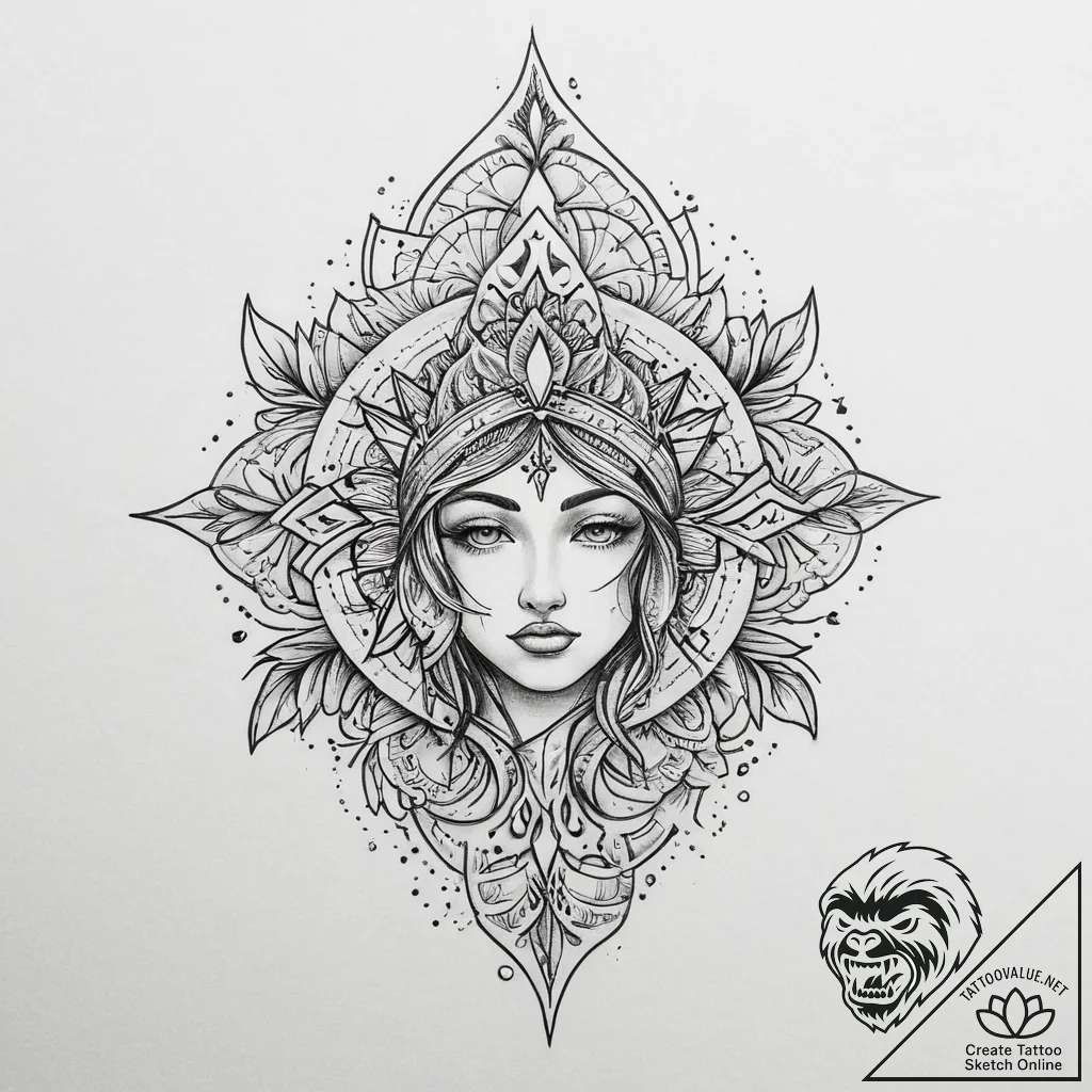 Tattoo sketch blessed portrayal, tattoo line... - tattoo sketch (№1756198738_0, 26.08.2025 08:58) — tattoovalue.net