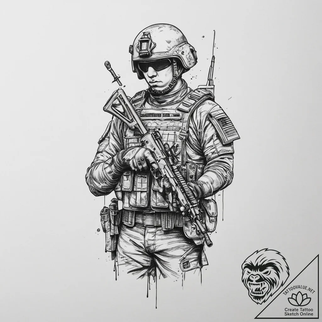 Tattoo sketch soldier with a scissors, tattoo... - tattoo sketch (№1756200144_0, 26.08.2025 09:22) — tattoovalue.net