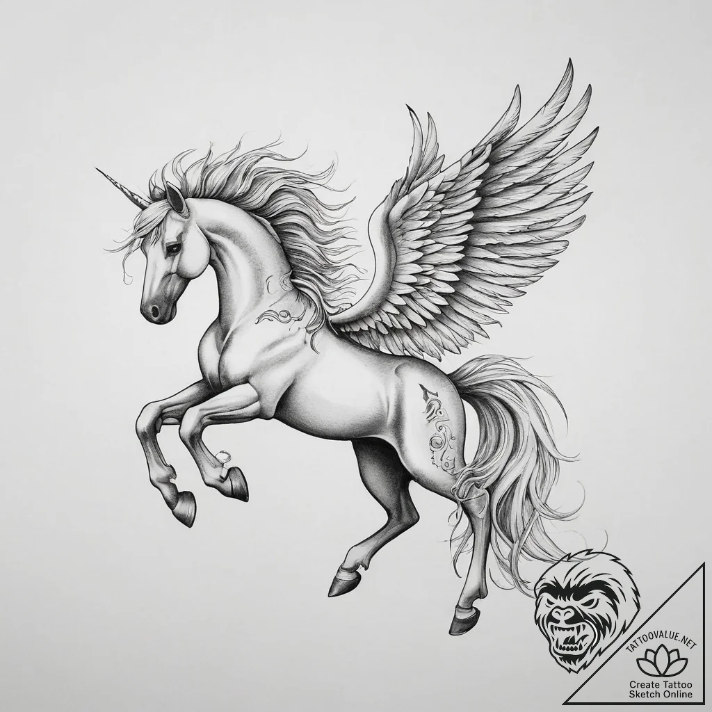 Tattoo sketch pegasus tattoo - tattoo sketch (№1756200552_0, 26.08.2025 09:29) — tattoovalue.net