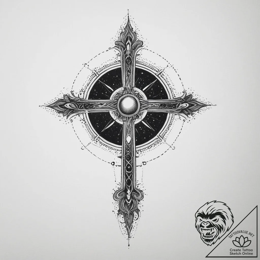 Tattoo sketch cosmic presence, tattoo line ar... - tattoo sketch (№1756201153_0, 26.08.2025 09:39) — tattoovalue.net