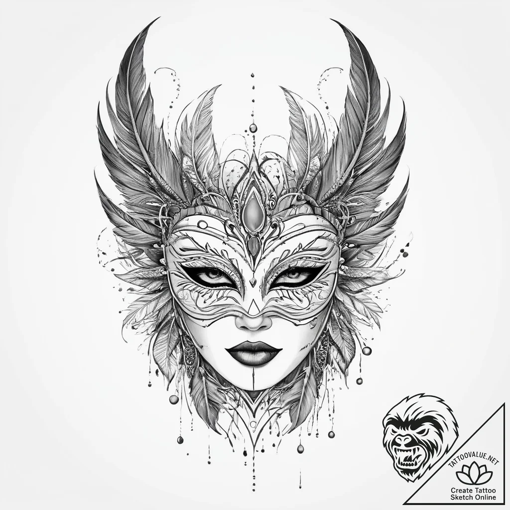 Tattoo sketch feathered mask tattoo, tattoo f... - tattoo sketch (№1756203548_0, 26.08.2025 10:19) — tattoovalue.net