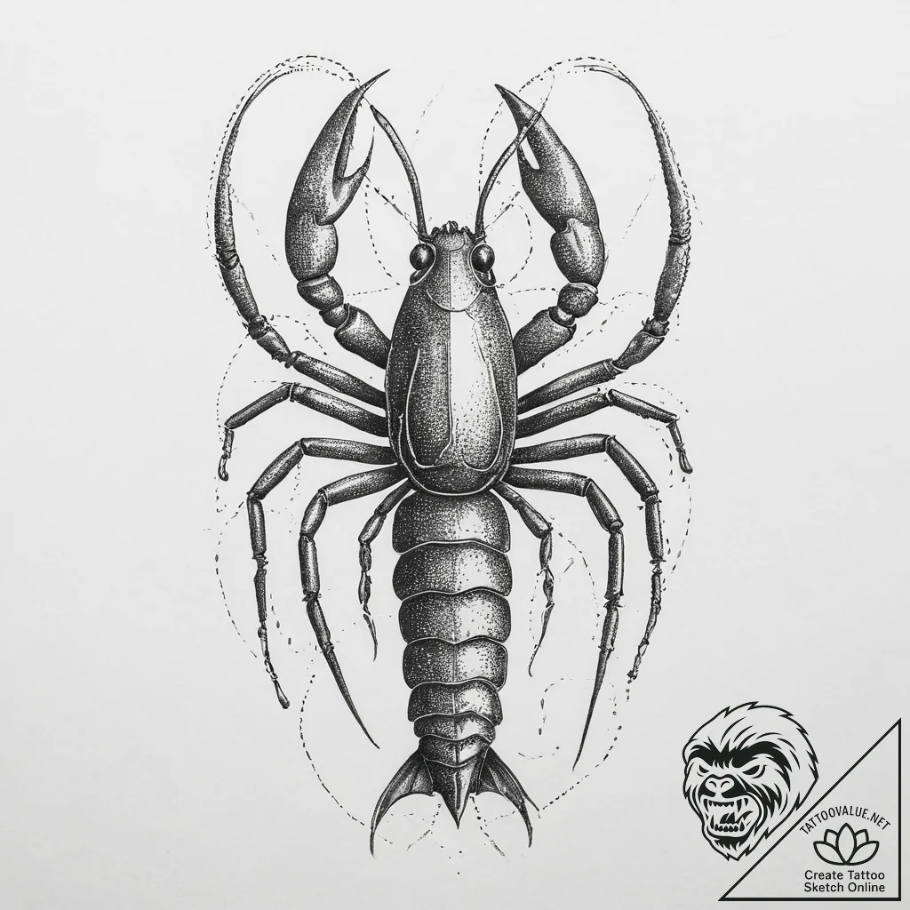 Tattoo sketch crayfish, artistic tattoo sketc... - tattoo sketch (№1756204151_0, 26.08.2025 10:29) — tattoovalue.net