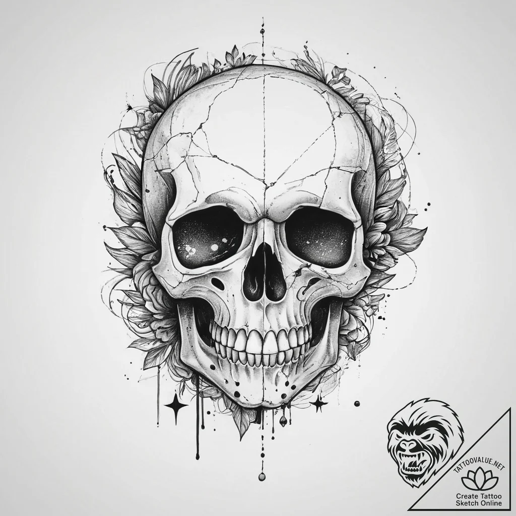 Tattoo sketch узор в виде черепа с землей, ar... - tattoo sketch (№1756205161_0, 26.08.2025 10:46) — tattoovalue.net