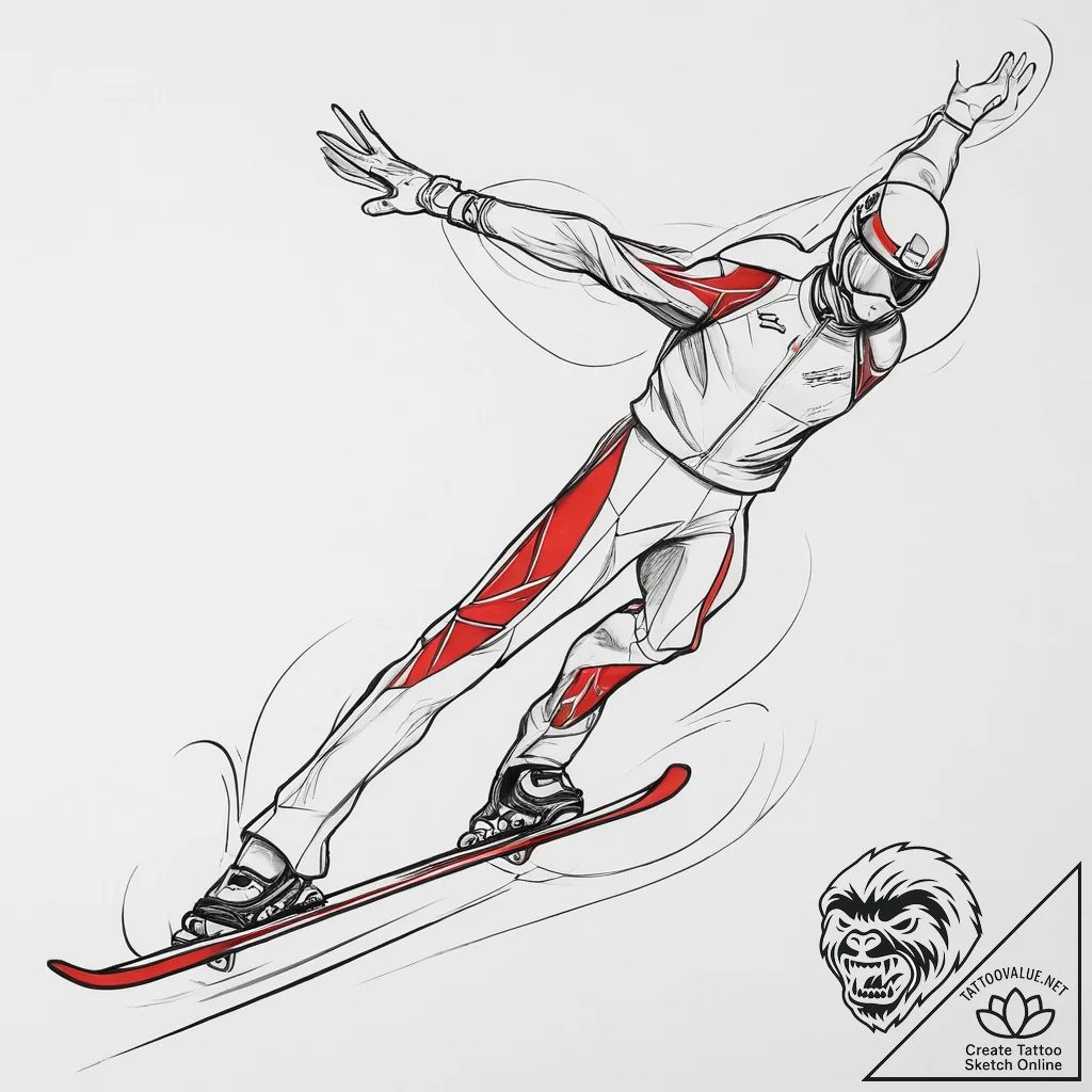 Tattoo sketch ski jumping with a landing, art... - tattoo sketch (№1756206767_0, 26.08.2025 11:12) — tattoovalue.net