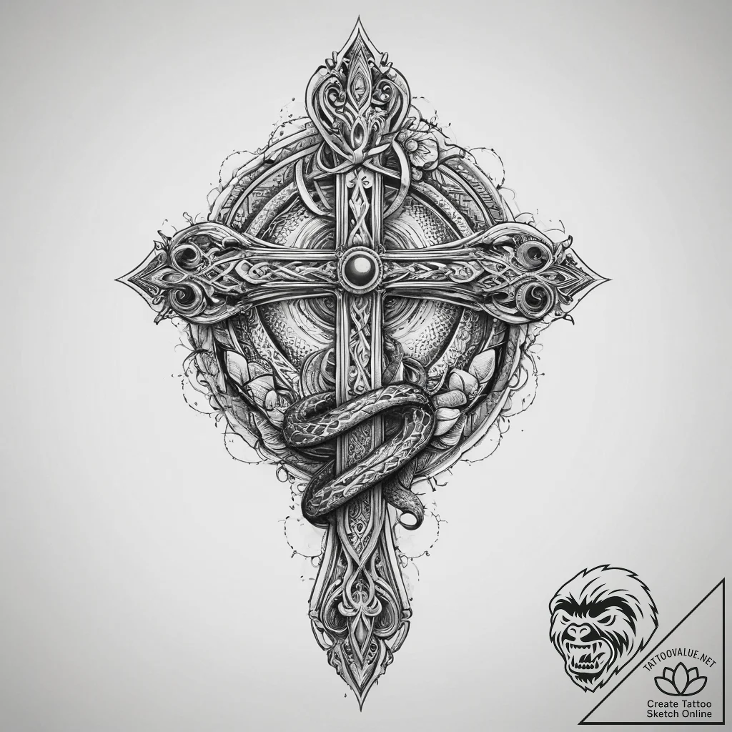 Tattoo sketch was sceptre with a snake, tatto... - tattoo sketch (№1756209169_0, 26.08.2025 11:52) — tattoovalue.net