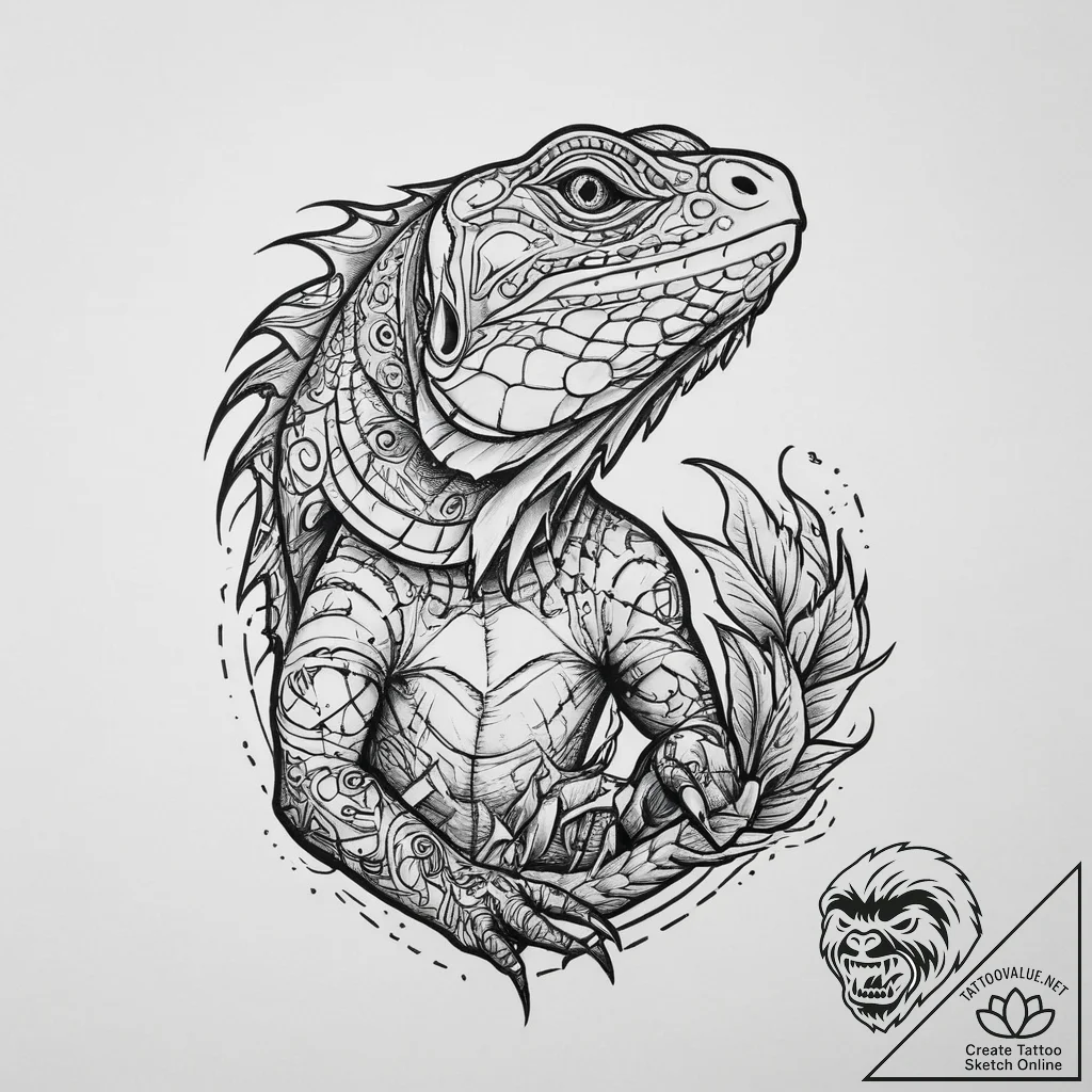 Tattoo sketch iguana, tattoo line art, old sc... - tattoo sketch (№1756211771_0, 26.08.2025 12:36) — tattoovalue.net