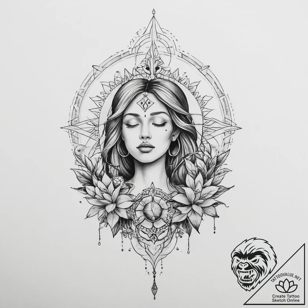 Tattoo sketch spiritual scene - tattoo sketch (№1756212372_0, 26.08.2025 12:46) — tattoovalue.net