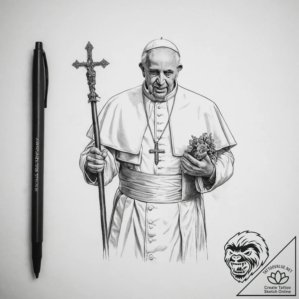Tattoo sketch soldier with a pope - tattoo sketch (№1756213169_0, 26.08.2025 12:59) — tattoovalue.net