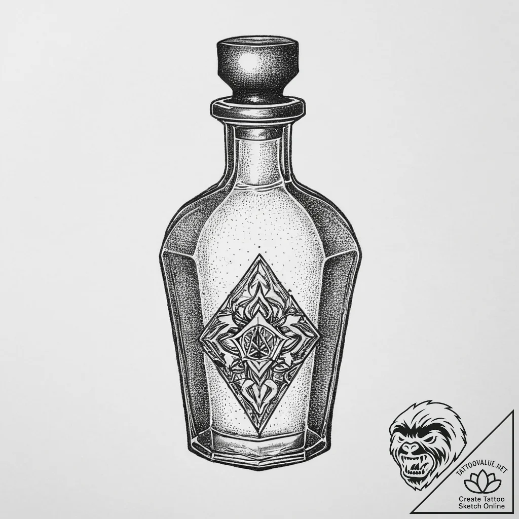 Tattoo sketch potion bottle, ink illustration... - tattoo sketch (№1756213770_0, 26.08.2025 13:09) — tattoovalue.net
