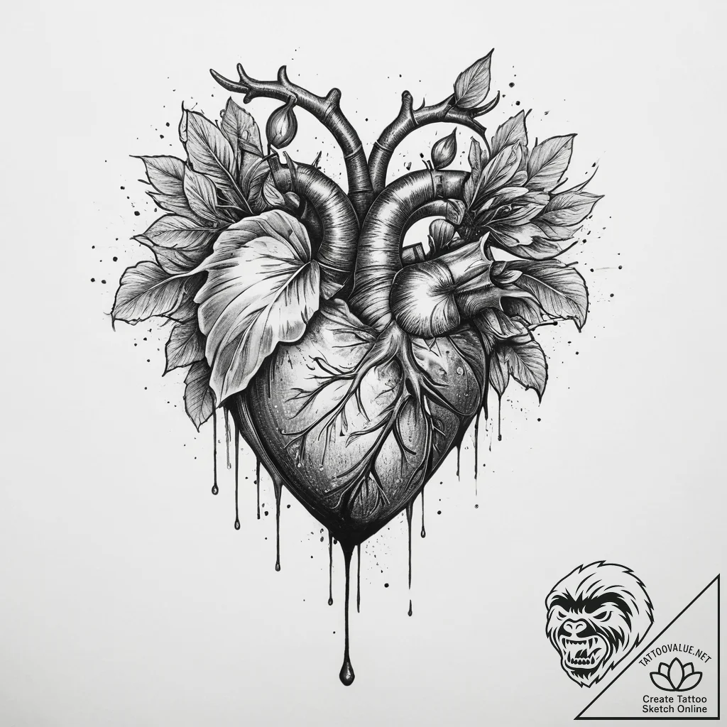 Tattoo sketch bleeding heart - tattoo sketch (№1756214380_0, 26.08.2025 13:19) — tattoovalue.net