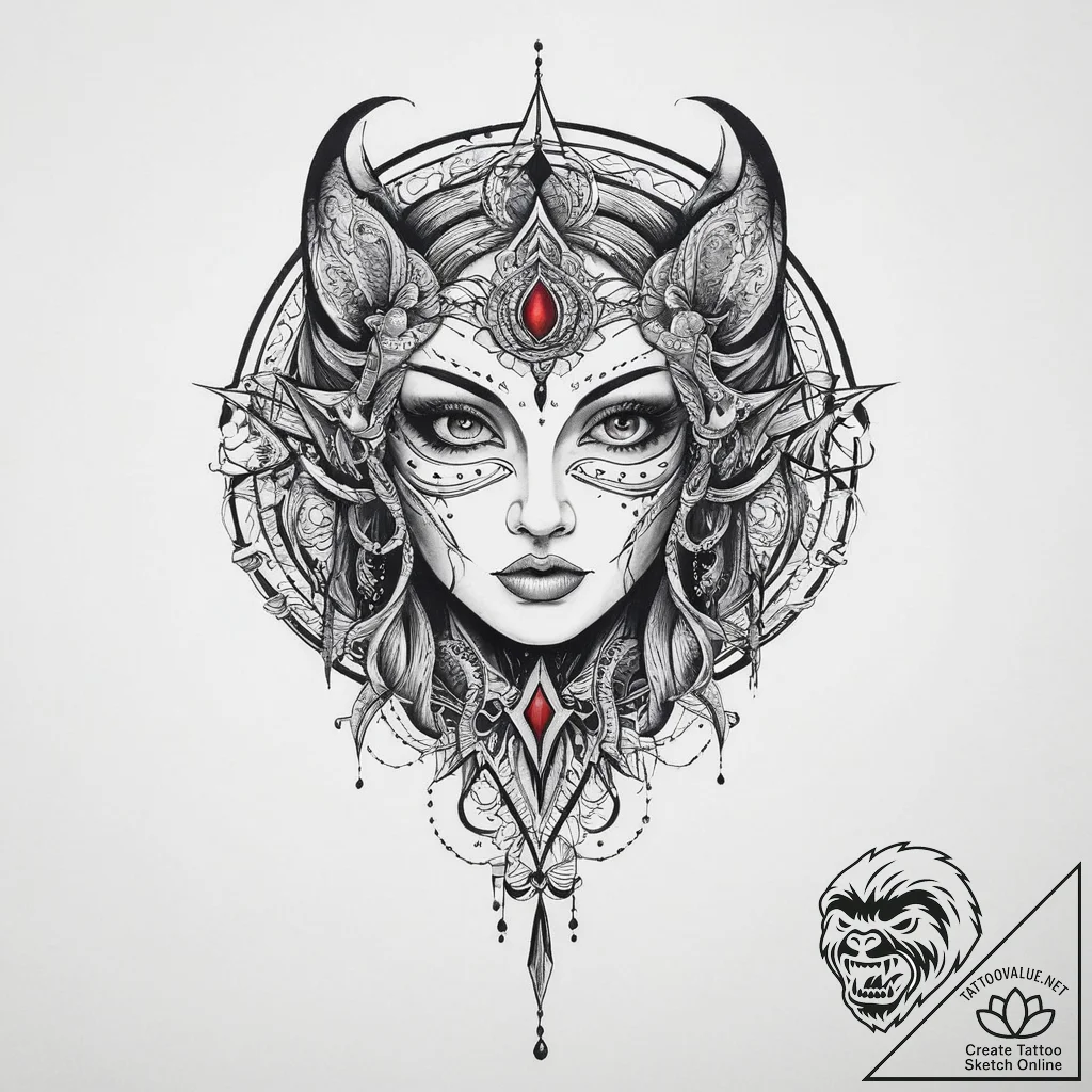 Tattoo sketch mystical portrayal, concept art... - tattoo sketch (№1756215185_0, 26.08.2025 13:33) — tattoovalue.net