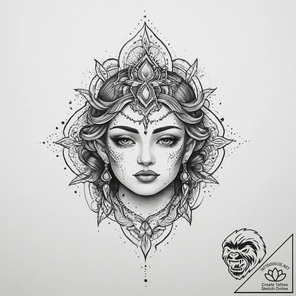 Tattoo sketch divine character, ink illustrat... - tattoo sketch (№1756215392_0, 26.08.2025 13:36) — tattoovalue.net