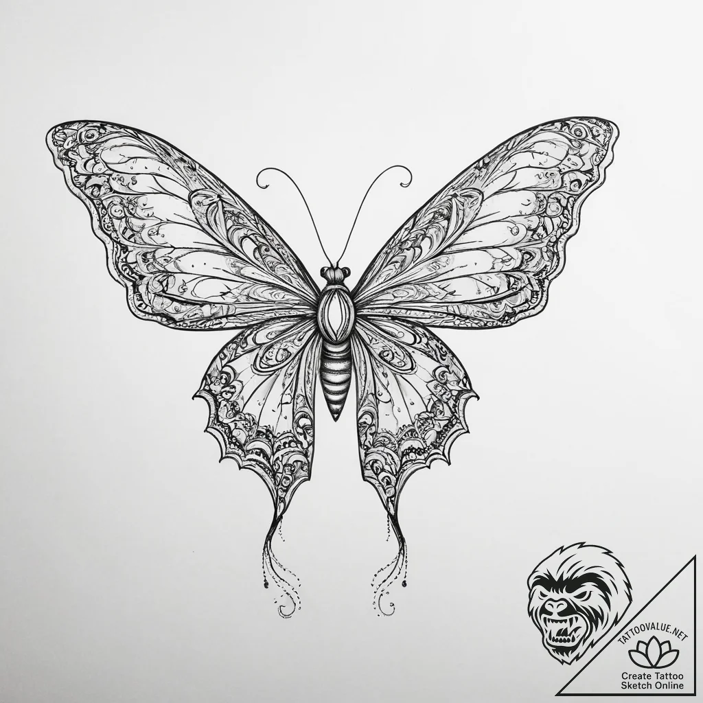 Tattoo sketch lacewing, tattoo line art, orna... - tattoo sketch (№1756216603_0, 26.08.2025 13:56) — tattoovalue.net