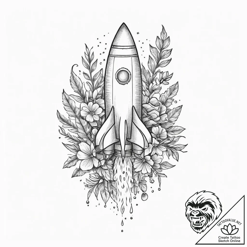 Tattoo sketch rocket with a plant, tattoo dra... - tattoo sketch (№1756217201_0, 26.08.2025 14:06) — tattoovalue.net