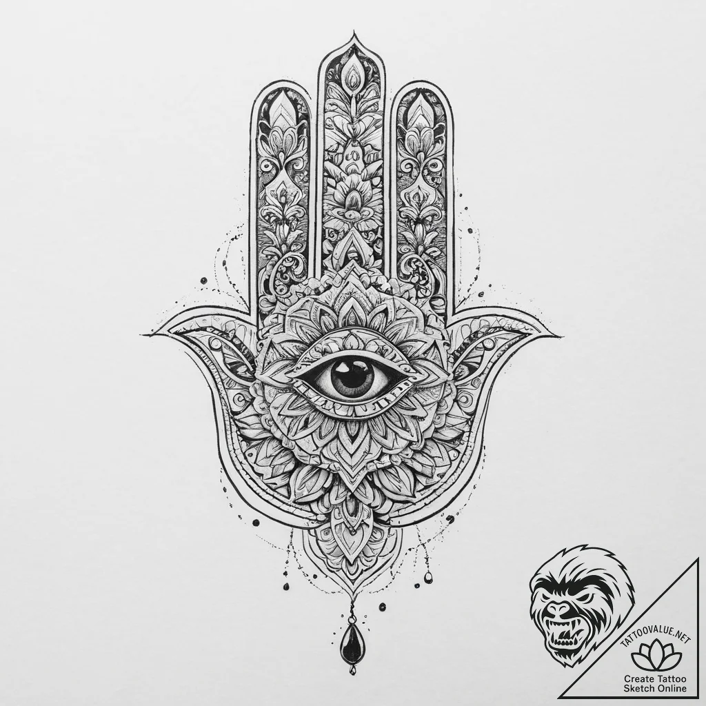 Tattoo sketch hamsa with a quote, tattoo sket... - tattoo sketch (№1756218403_0, 26.08.2025 14:26) — tattoovalue.net