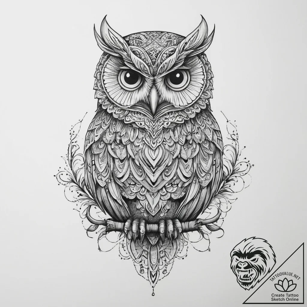 Tattoo sketch owl tattoo, artistic tattoo ske... - tattoo sketch (№1756218808_0, 26.08.2025 14:33) — tattoovalue.net