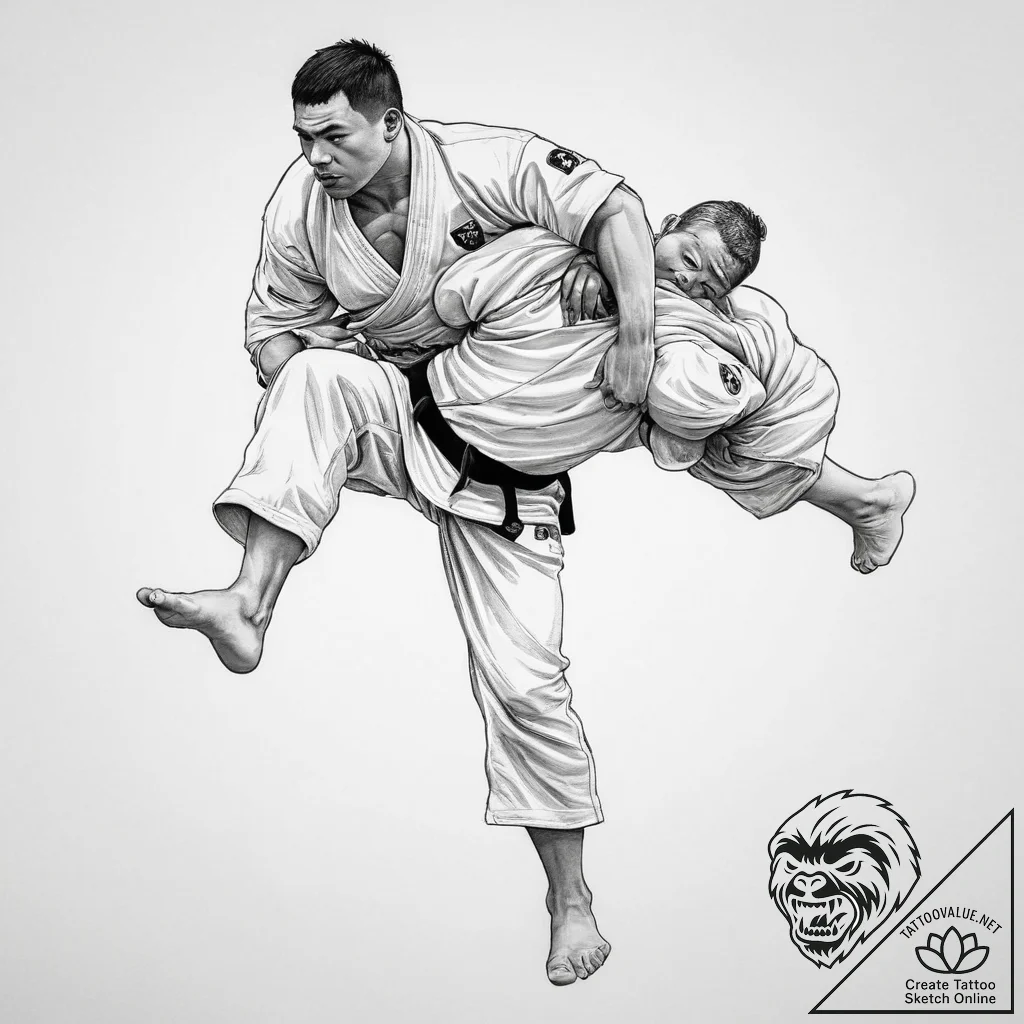 Tattoo sketch judo person throwing, artistic... - tattoo sketch (№1756220016_0, 26.08.2025 14:53) — tattoovalue.net