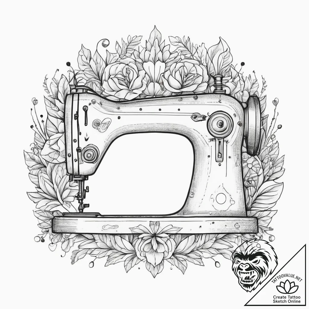 Tattoo sketch sewing machine with a needle, t... - tattoo sketch (№1756220615_0, 26.08.2025 15:03) — tattoovalue.net