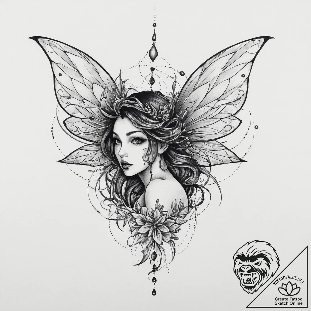 Tattoo sketch fairy tattoo, concept art for t... - tattoo sketch (№1756220813_0, 26.08.2025 15:06) — tattoovalue.net