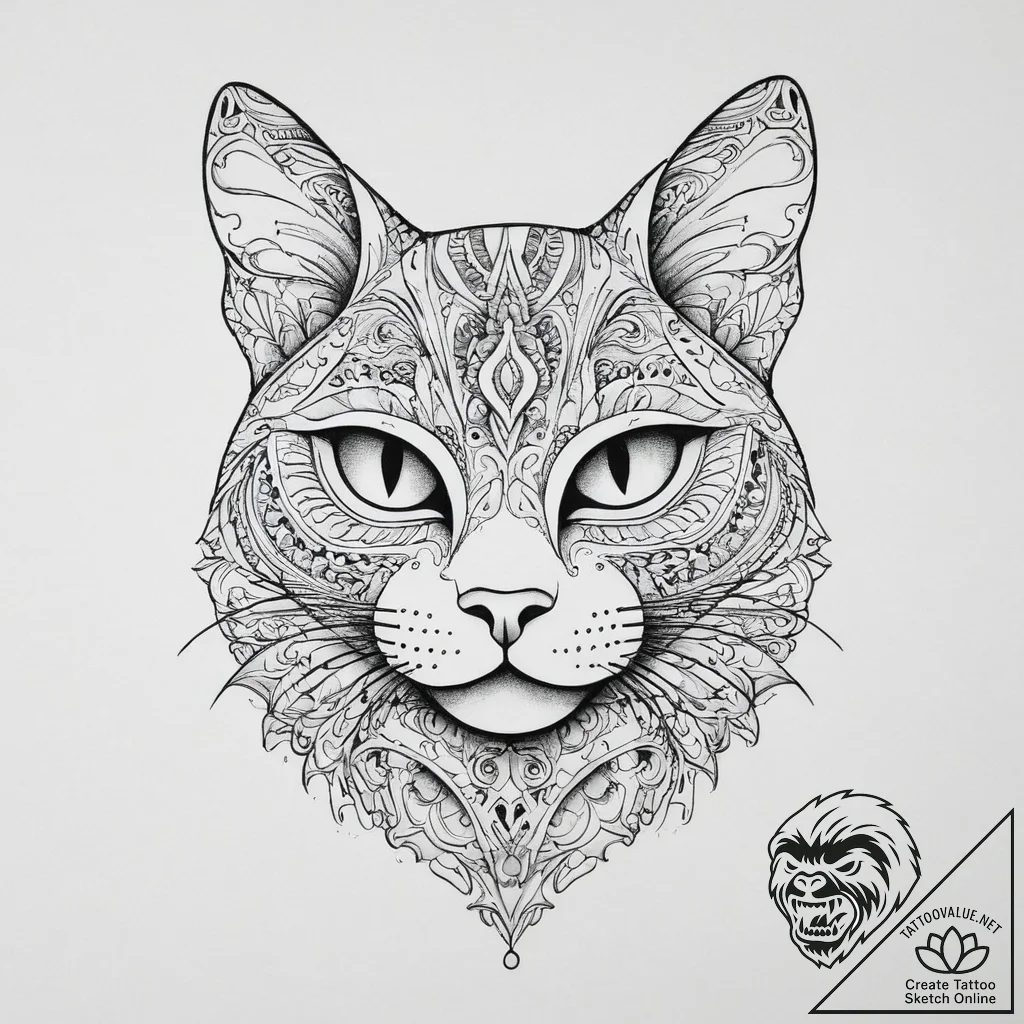 Tattoo sketch узор в виде кошки с узорами, in... - tattoo sketch (№1756222833_0, 26.08.2025 15:40) — tattoovalue.net