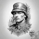 Tattoo sketch soldier with a pencil, tattoo s… – tattoo sketch (№1756223431_0, 26.08.2025 15:50) — tattoovalue.net