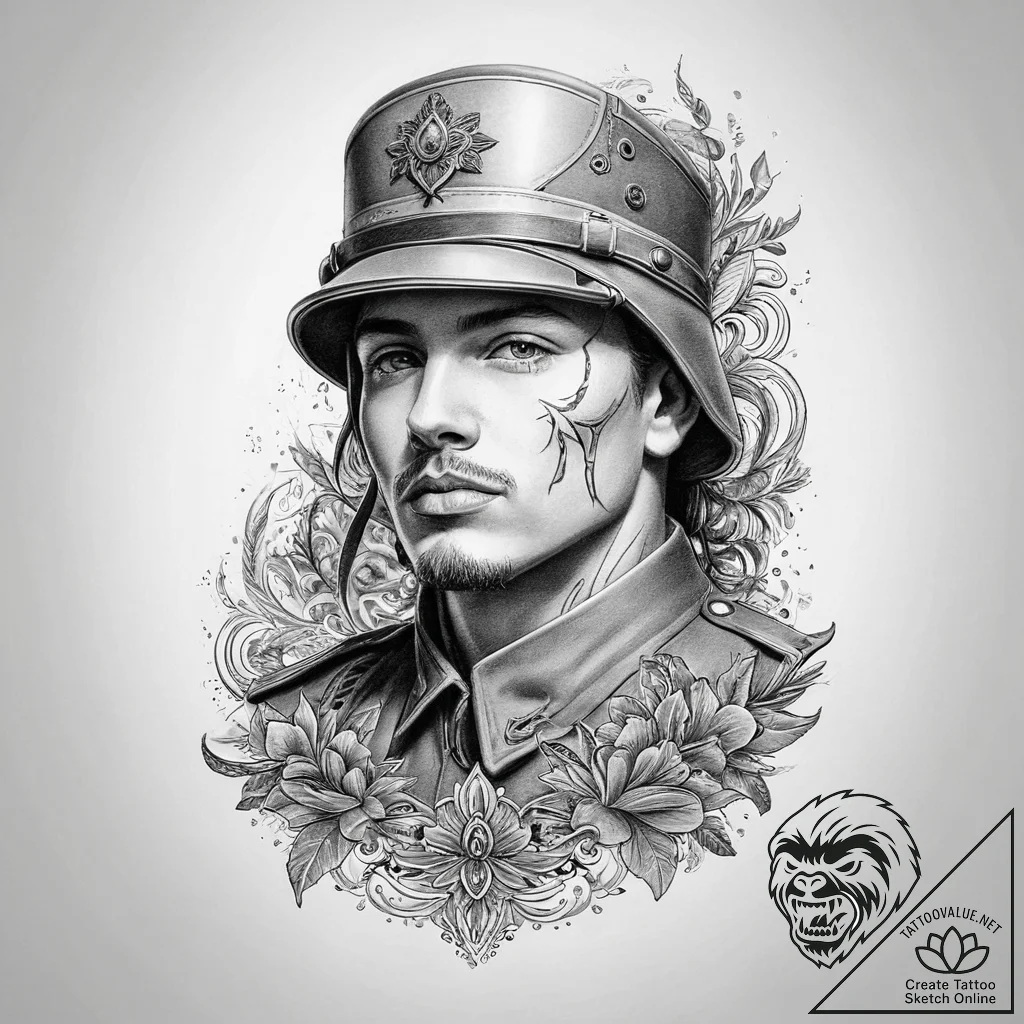 Tattoo sketch soldier with a pencil, tattoo s... - tattoo sketch (№1756223431_0, 26.08.2025 15:50) — tattoovalue.net
