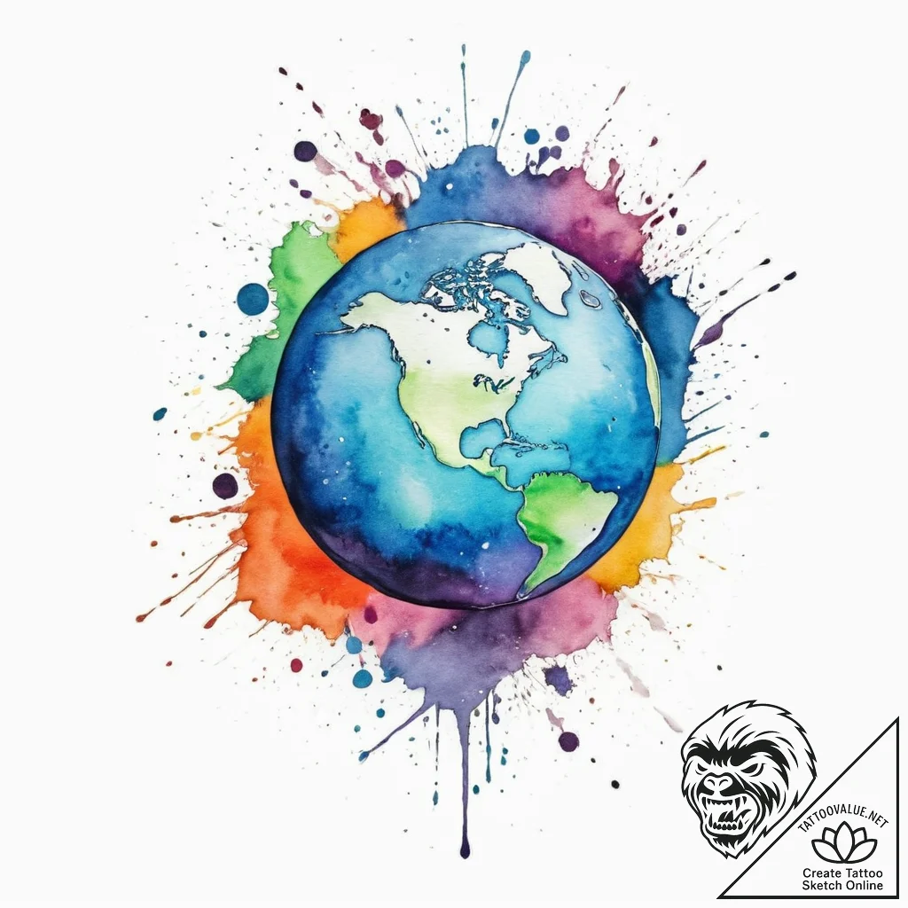 Tattoo sketch cosmic earth, concept art for t... - tattoo sketch (№1756225249_0, 26.08.2025 16:20) — tattoovalue.net