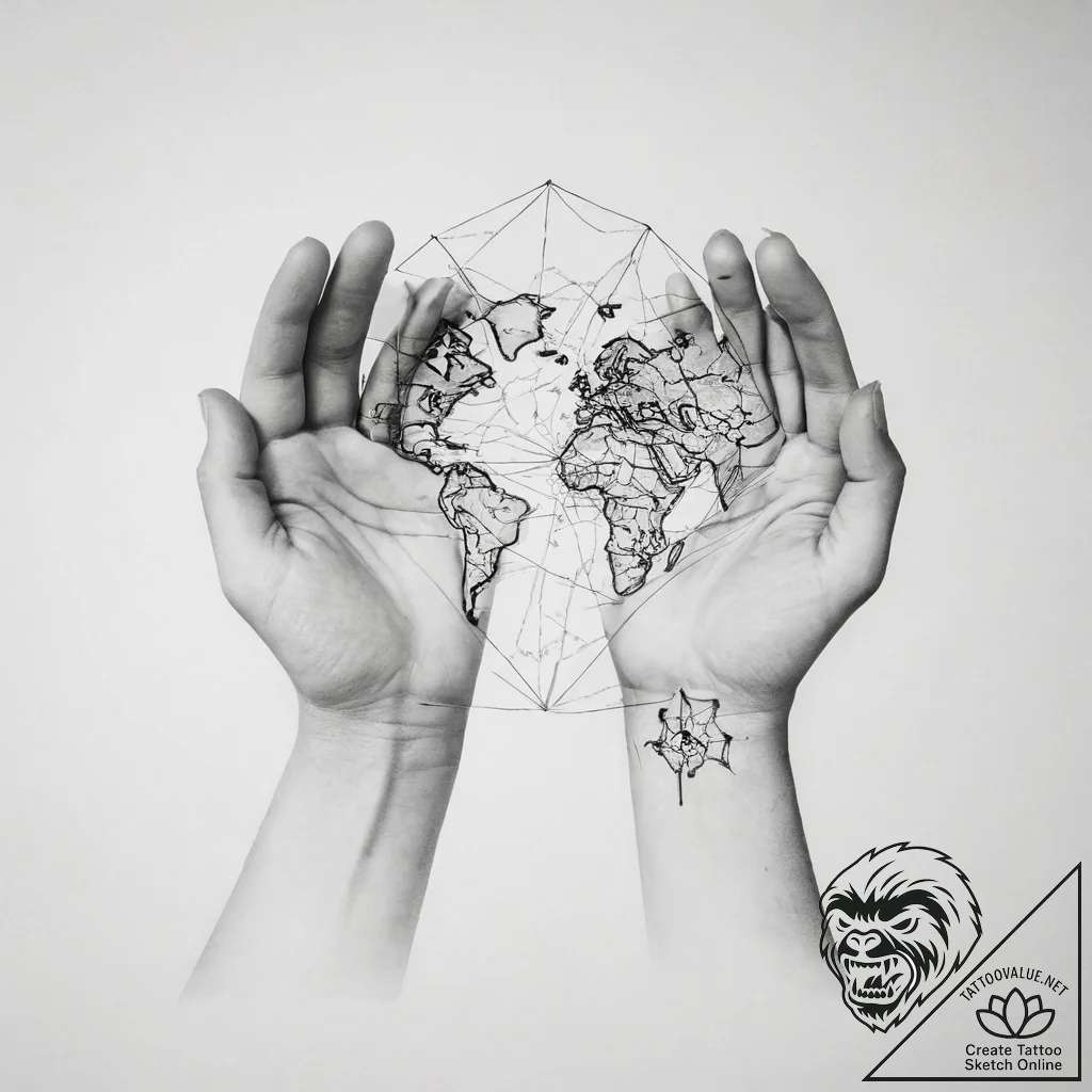 Tattoo sketch hands with a map - tattoo sketch (№1756225650_0, 26.08.2025 16:27) — tattoovalue.net