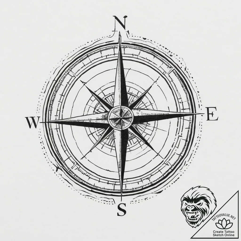 Tattoo sketch old map with a compass, concept... - tattoo sketch (№1756227853_0, 26.08.2025 17:04) — tattoovalue.net