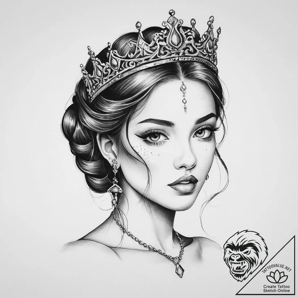 Tattoo sketch princess tattoo - tattoo sketch (№1756229456_0, 26.08.2025 17:30) — tattoovalue.net