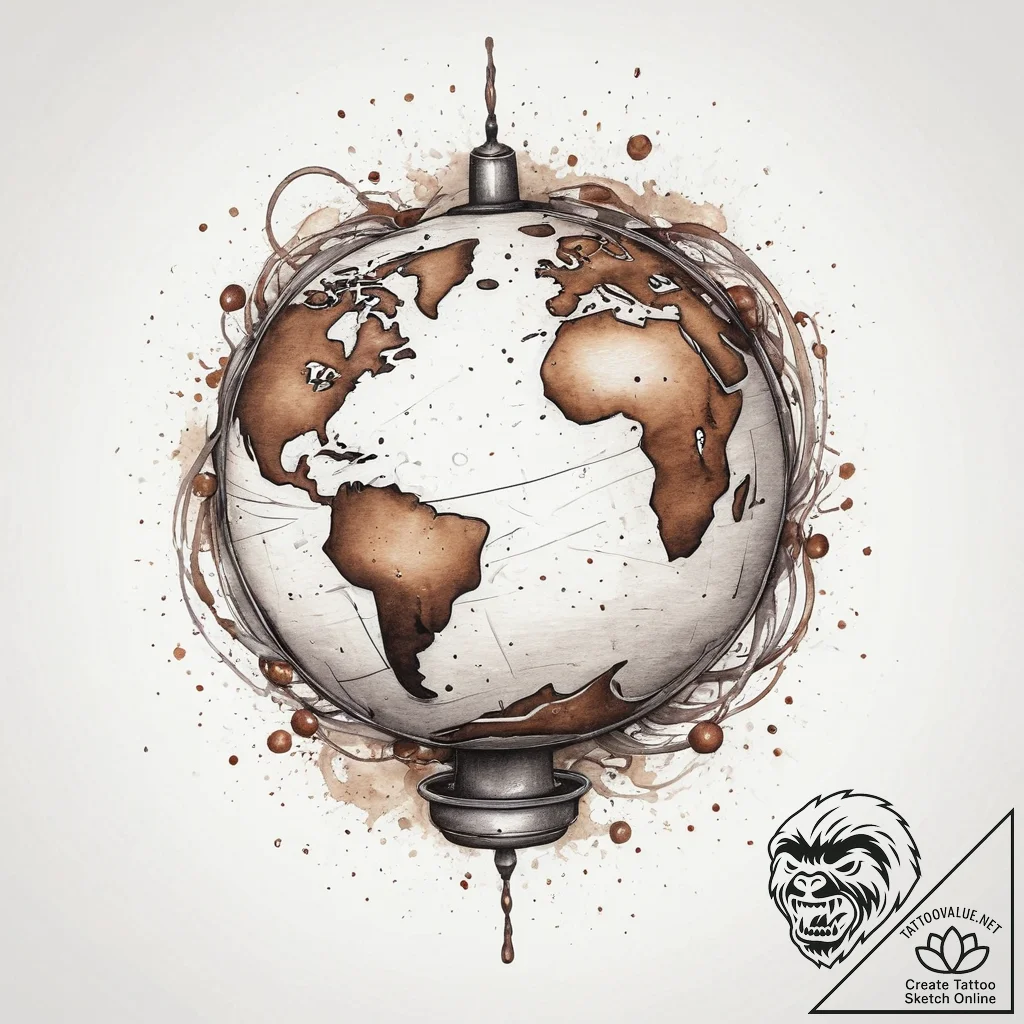 Tattoo sketch globe, ink illustration for tat... - tattoo sketch (№1756231653_0, 26.08.2025 18:07) — tattoovalue.net