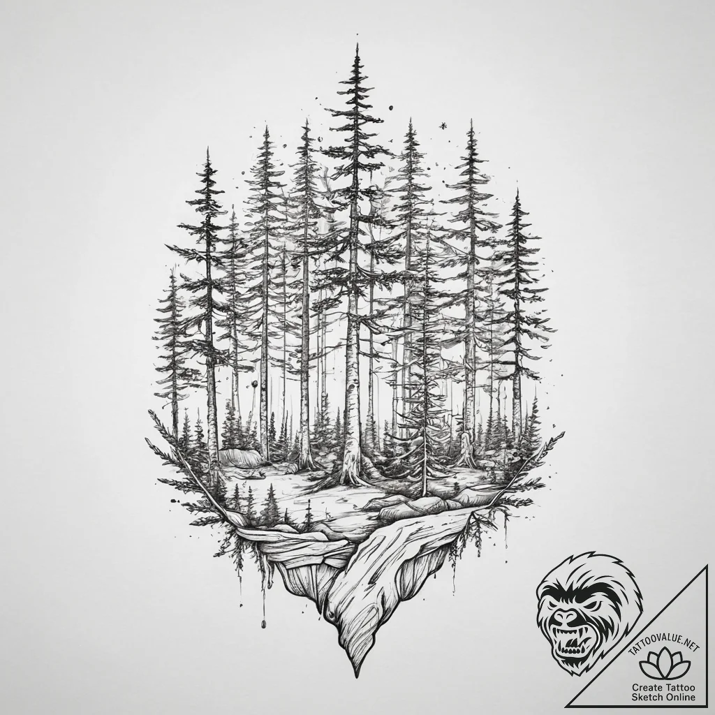 Tattoo sketch forest, ink illustration for ta... - tattoo sketch (№1756232257_0, 26.08.2025 18:17) — tattoovalue.net
