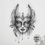 Tattoo sketch feathered mask tattoo, concept… – tattoo sketch (№1756233449_0, 26.08.2025 18:37) — tattoovalue.net