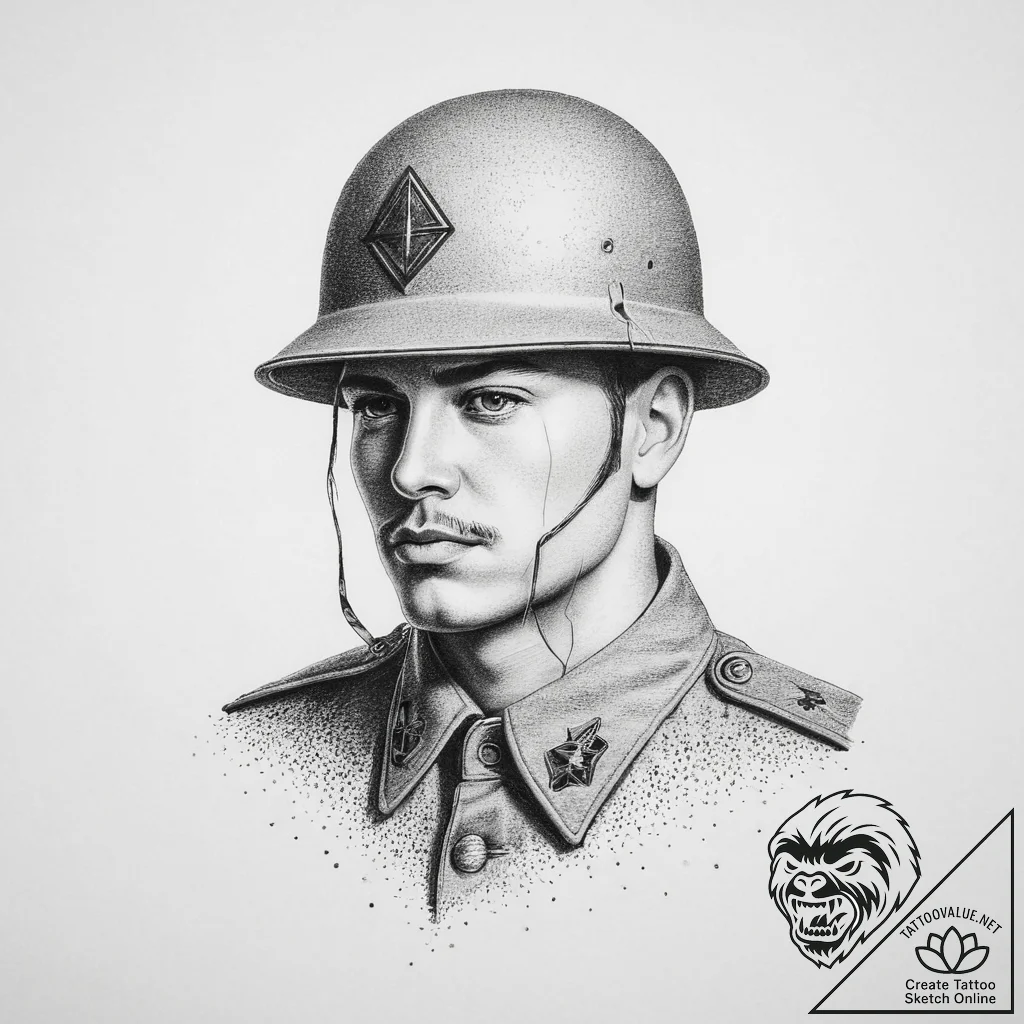 Tattoo sketch soldier with a paper, tattoo li... - tattoo sketch (№1756234451_0, 26.08.2025 18:54) — tattoovalue.net