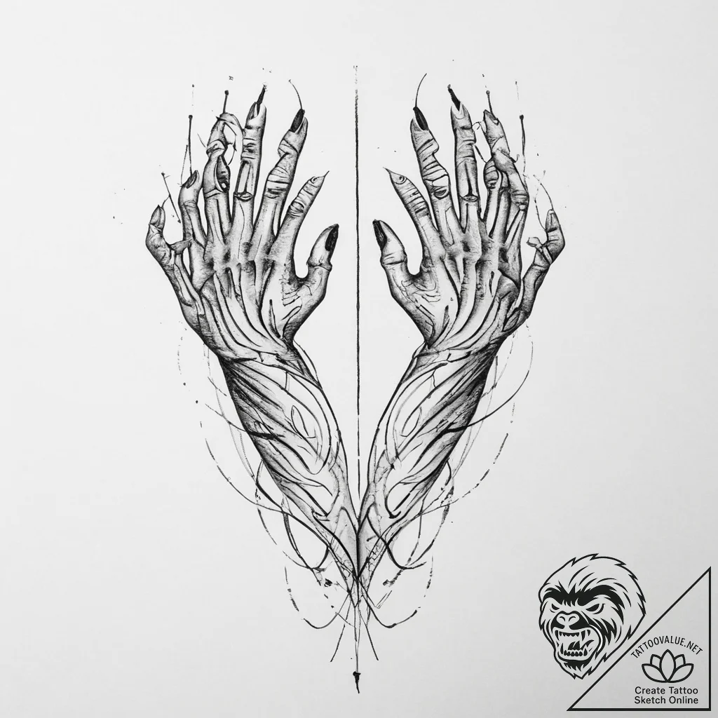 Tattoo sketch ka (two arms) with a spirit, ar... - tattoo sketch (№1756234847_0, 26.08.2025 19:00) — tattoovalue.net