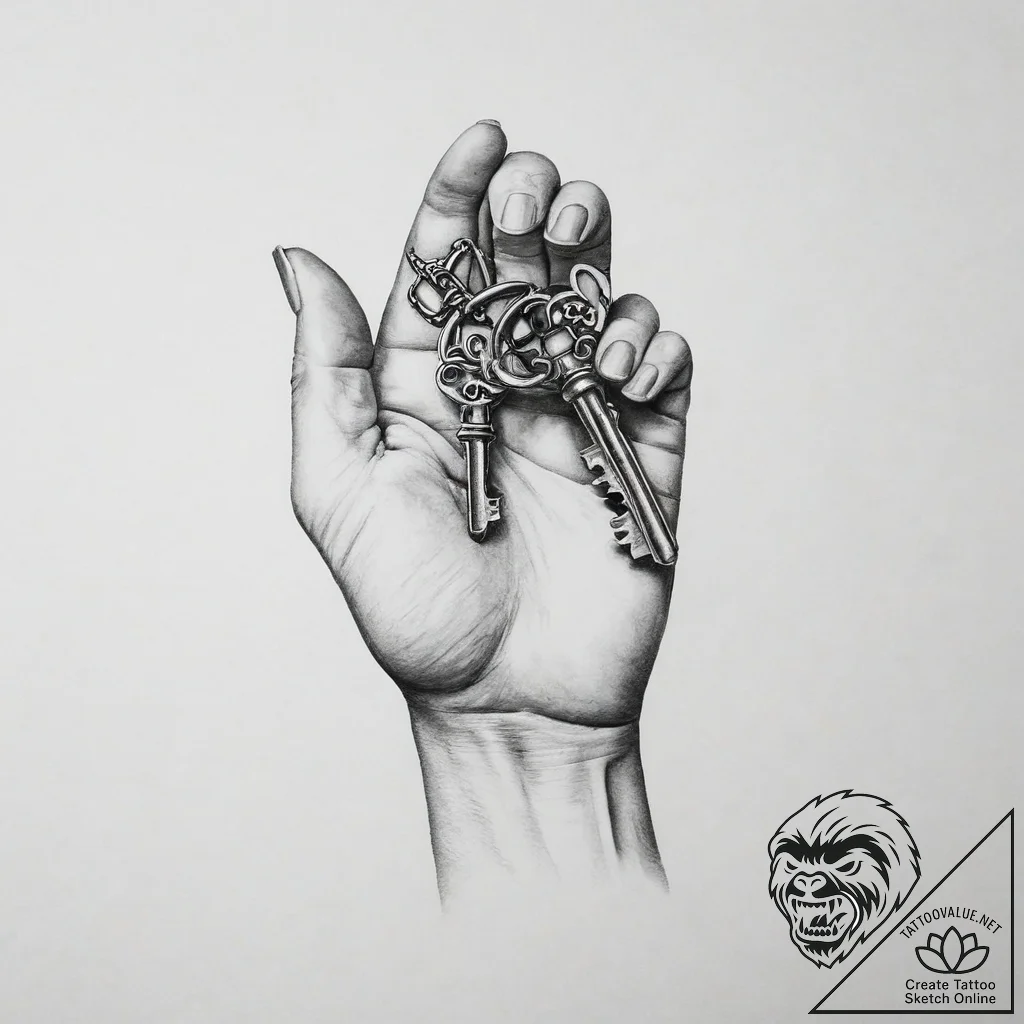 Tattoo sketch hands with a key - tattoo sketch (№1756237033_0, 26.08.2025 19:37) — tattoovalue.net