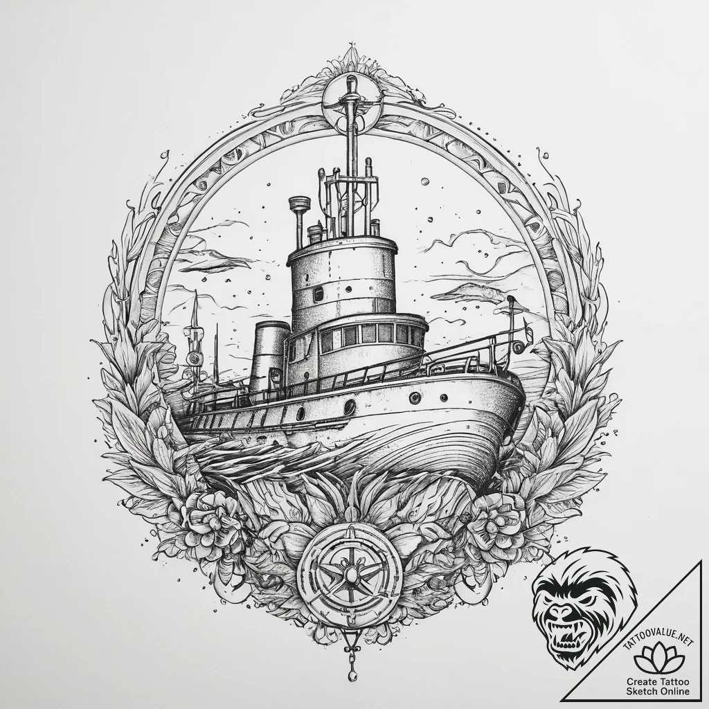 Tattoo sketch submarine patrol, ink illustrat... - tattoo sketch (№1756240802_0, 26.08.2025 20:40) — tattoovalue.net