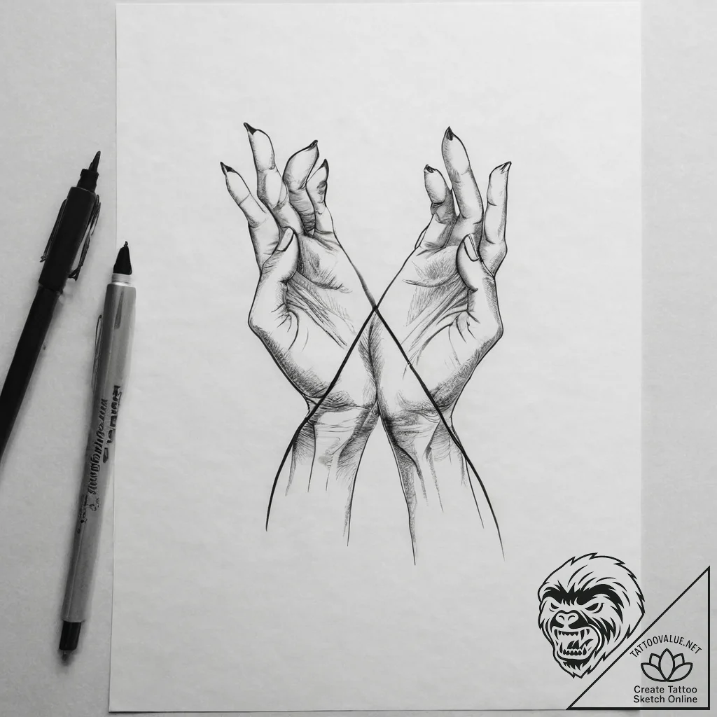 Tattoo sketch hands with a letter, tattoo dra... - tattoo sketch (№1756241593_0, 26.08.2025 20:53) — tattoovalue.net