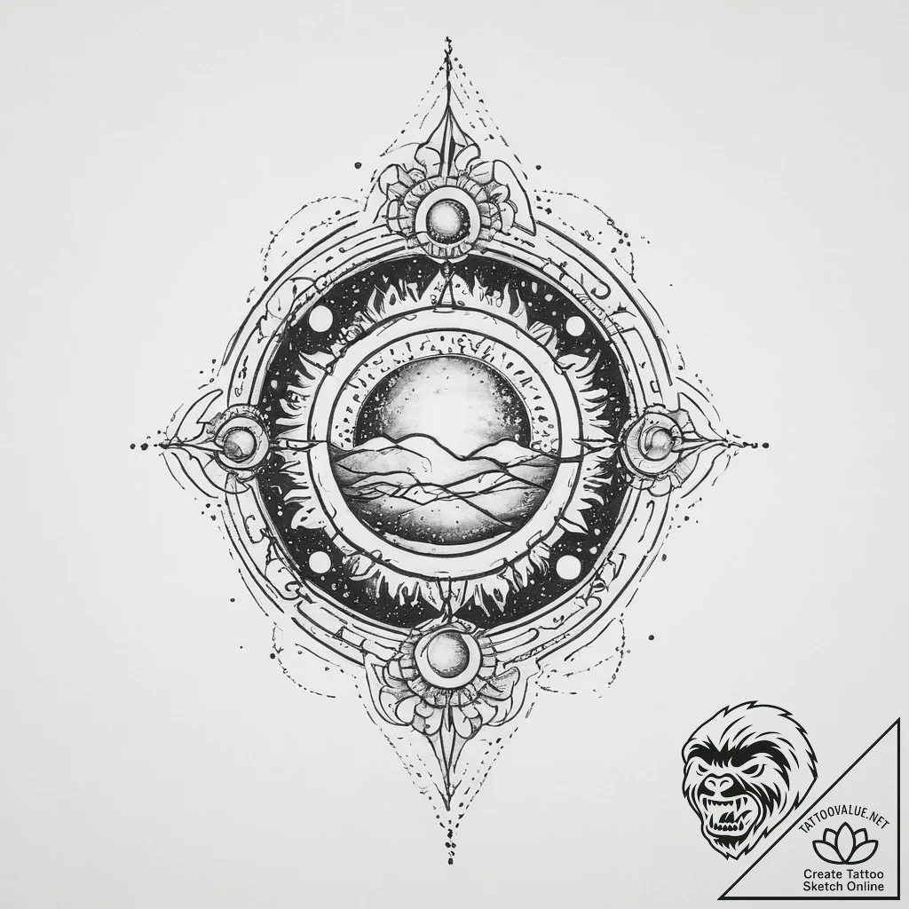 Tattoo sketch cosmic scene, ink illustration... - tattoo sketch (№1756241990_0, 26.08.2025 20:59) — tattoovalue.net