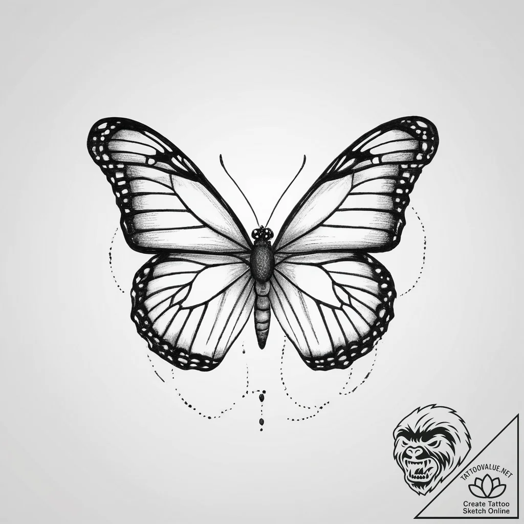 Tattoo sketch monarch butterfly, ink illustra... - tattoo sketch (№1756242585_0, 26.08.2025 21:09) — tattoovalue.net