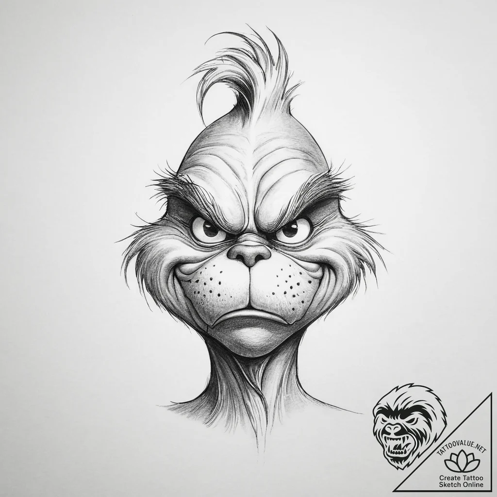 Tattoo sketch the grinch dog - tattoo sketch (№1756245362_0, 26.08.2025 21:56) — tattoovalue.net