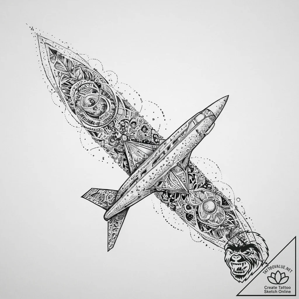 Tattoo sketch cosmic plane, tattoo drawing ou... - tattoo sketch (№1756245957_0, 26.08.2025 22:05) — tattoovalue.net