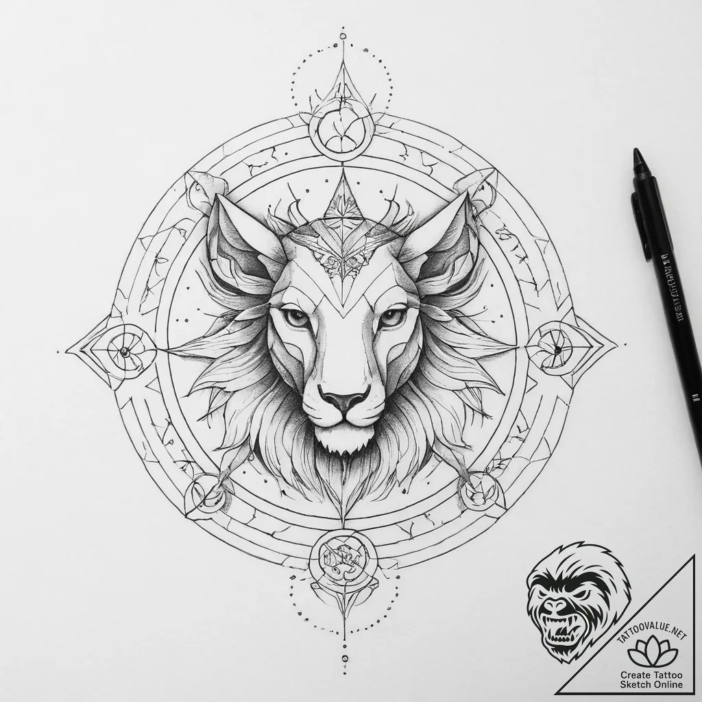 Tattoo sketch geometric zodiac - tattoo sketch (№1756246354_0, 26.08.2025 22:12) — tattoovalue.net