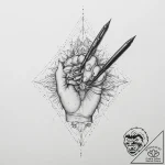 Tattoo sketch hands with a pen, tattoo line a… – tattoo sketch (№1756246552_0, 26.08.2025 22:15) — tattoovalue.net