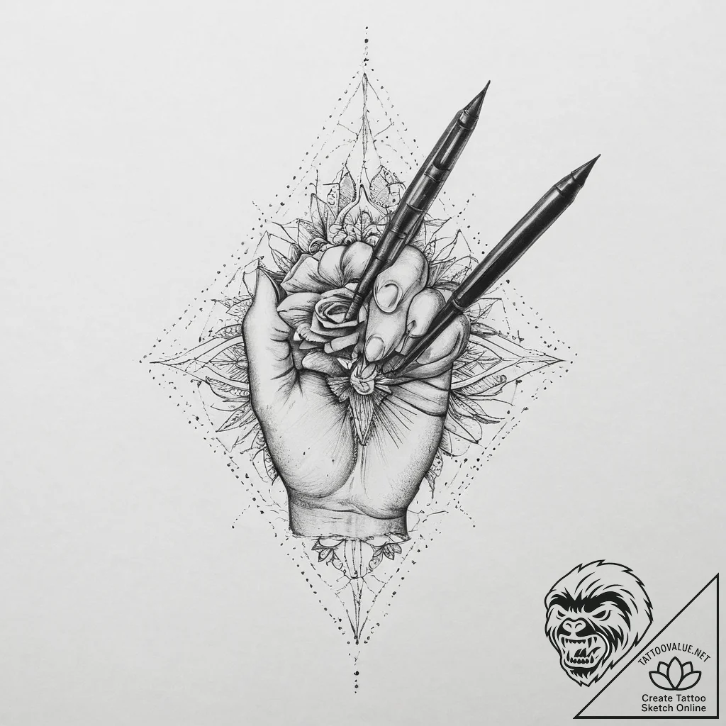 Tattoo sketch hands with a pen, tattoo line a... - tattoo sketch (№1756246552_0, 26.08.2025 22:15) — tattoovalue.net