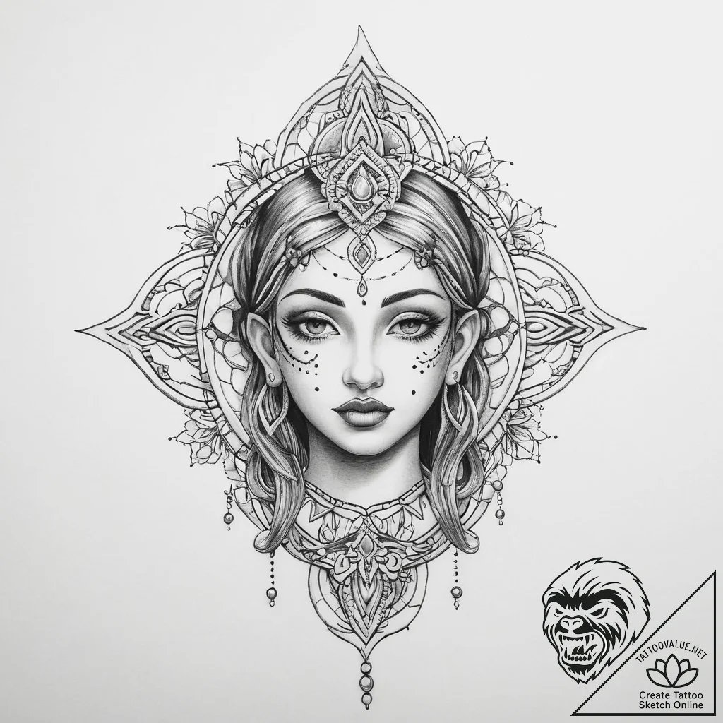 Tattoo sketch spiritual depiction - tattoo sketch (№1756250126_0, 26.08.2025 23:15) — tattoovalue.net