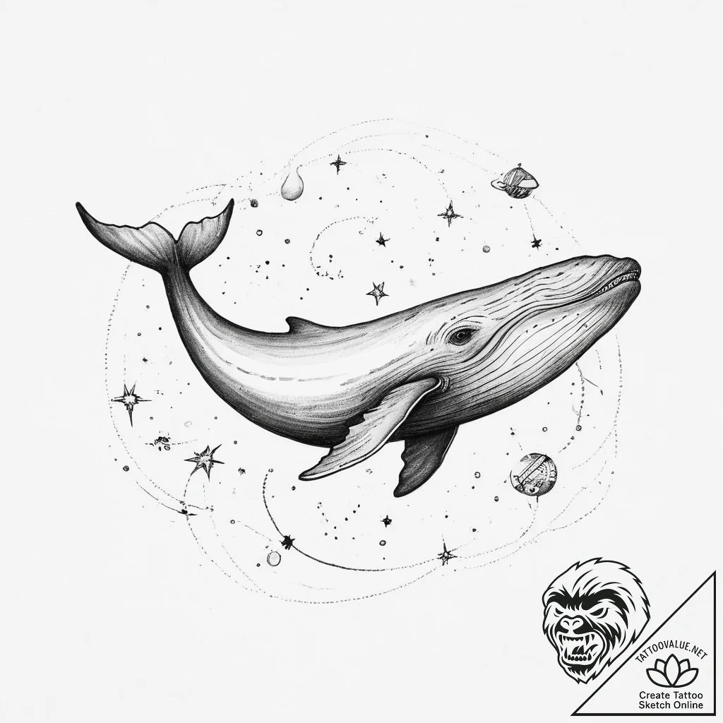 Tattoo sketch кит в космосе - tattoo sketch (№1756250743_0, 26.08.2025 23:25) — tattoovalue.net